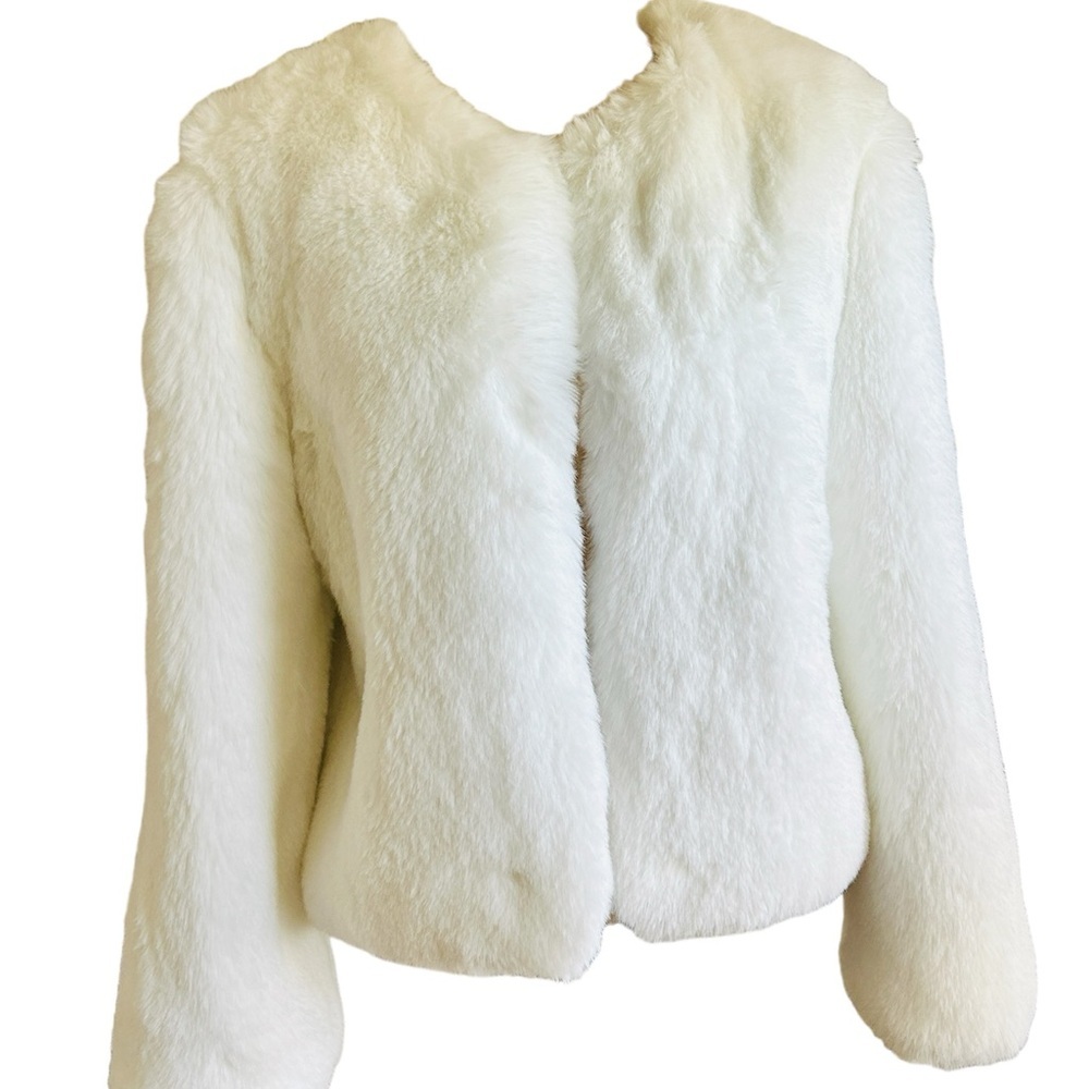Lulus Jacket Faux Fur Ivory White No Close Short Length size Large Wedding Bride